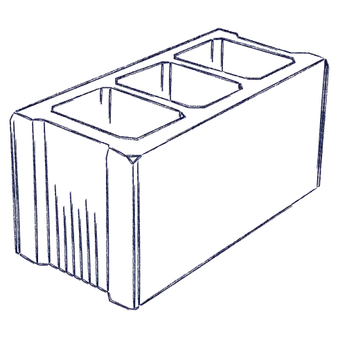Ilustração técnica (wireframe) do bloco de concreto Valduga